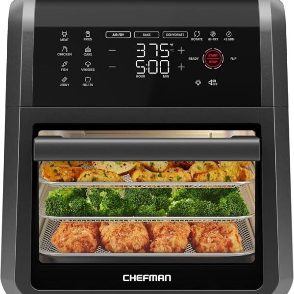 ฉลองวันอาสาฬหบูชา----เตาอบหม้อทอดไร้น้ำมัน Chefman ขนาด 12 ควอต 6-in-1 พร้อมตัวตั้งเวลาแบบดิจิทัล จอสัมผัส และการตั้งค่าล่วงหน้า 12 แบบ - เตาอบแบบตั้งโต๊ะขนาดครอบครัว