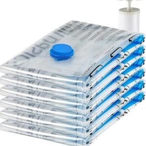 Oferta de aniversario Cantidad limitada:Basics Paquete de 6 Bolsas de vacío para Almacenamiento de Ropa, Incluyen Bomba Manual de vacío, con Cremallera, tamaño Extragrande,Jumbo, Transparente