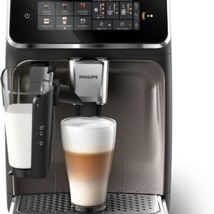 Oferta de aniversario Cantidad limitada:PHILIPS Serie 3300 Cafetera Superautomática - Sistema de leche LatteGo, 6 tipos de cafe, pantalla táctil, SilentBrew, Molinillo Cerámico, filtro AquaClean. Cromo negro (EP3347/90)